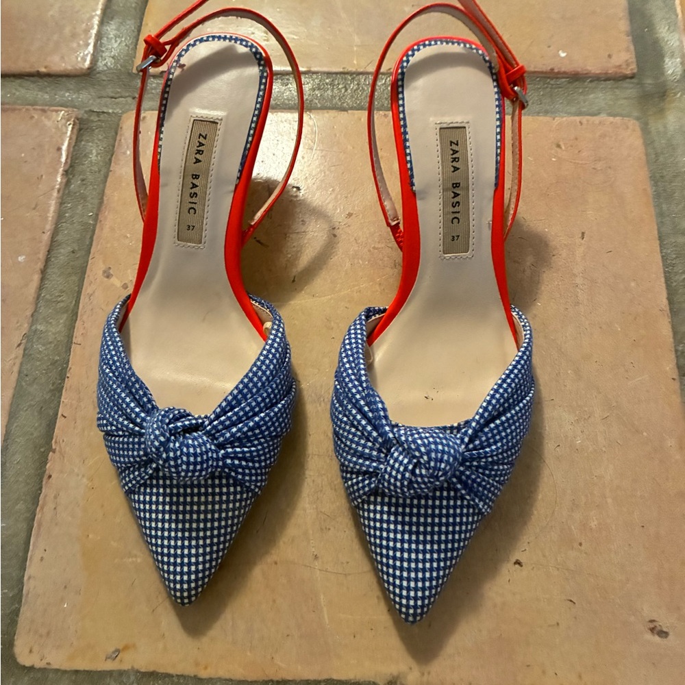 Zara Orange and Blue Checkered Heels